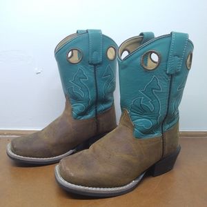 Girls Turquoise Masterson Leather Western Cowboy Boots Youth Size 13M Cowgirl